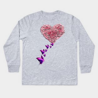 Inspirational Rose Heart & Support Butterflies Kids Long Sleeve T-Shirt